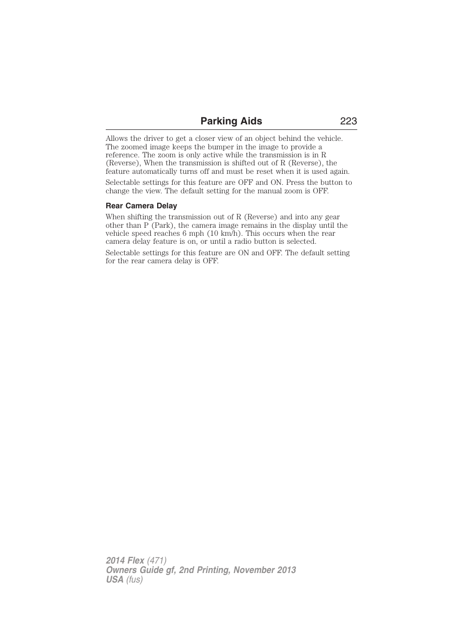 Rear camera delay | FORD 2014 Flex v.2 User Manual | Page 224 / 555