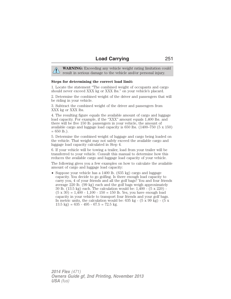Load carrying 251 | FORD 2014 Flex v.2 User Manual | Page 252 / 555