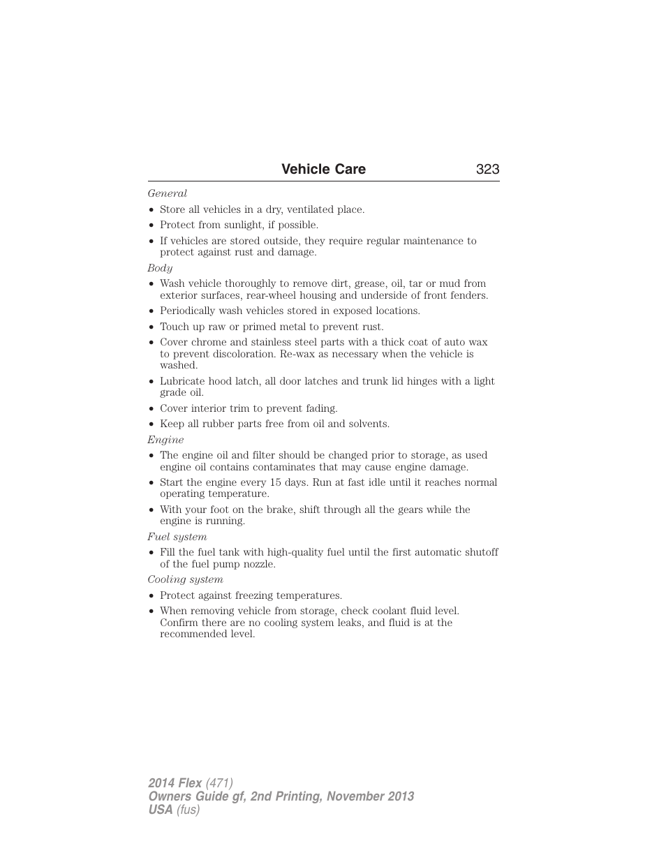 Vehicle care 323 | FORD 2014 Flex v.2 User Manual | Page 324 / 555