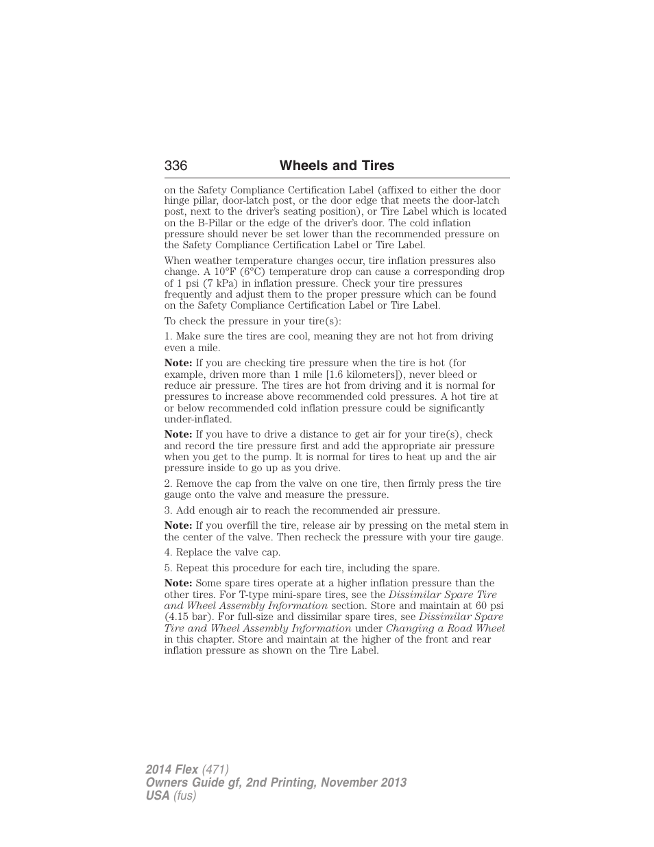 336 wheels and tires | FORD 2014 Flex v.2 User Manual | Page 337 / 555