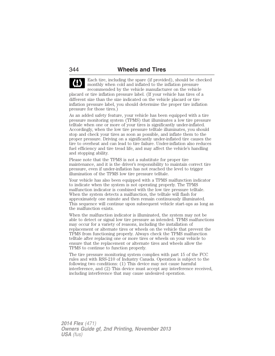 344 wheels and tires | FORD 2014 Flex v.2 User Manual | Page 345 / 555