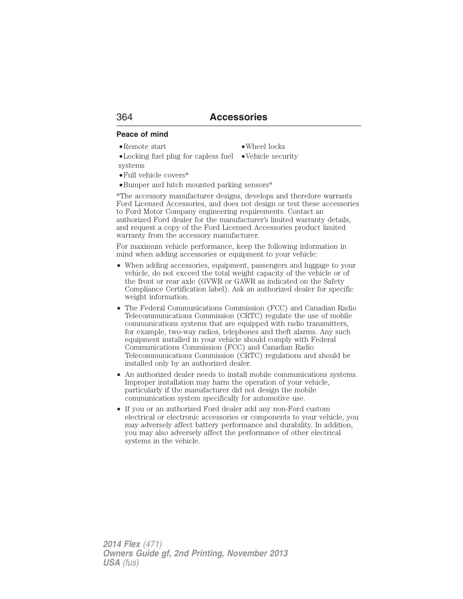 Peace of mind, 364 accessories | FORD 2014 Flex v.2 User Manual | Page 365 / 555