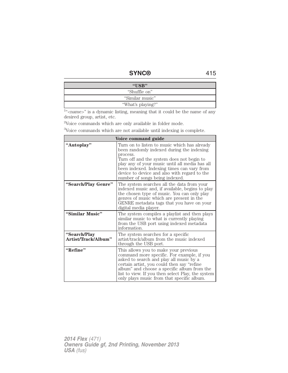Sync® 415 | FORD 2014 Flex v.2 User Manual | Page 416 / 555