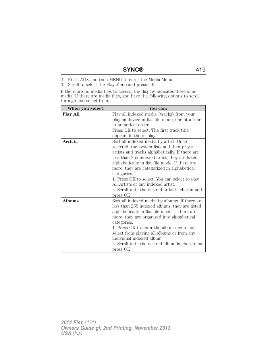 Sync® 419 | FORD 2014 Flex v.2 User Manual | Page 420 / 555
