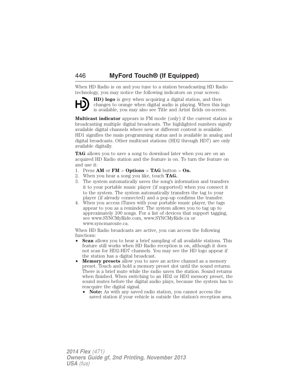446 myford touch® (if equipped) | FORD 2014 Flex v.2 User Manual | Page 447 / 555