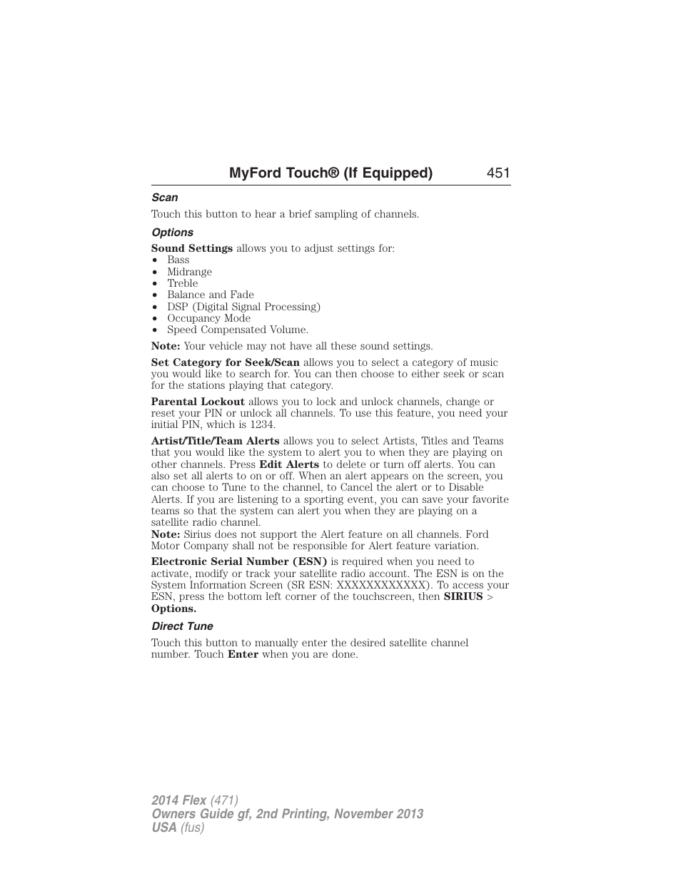 Scan, Options, Direct tune | Myford touch® (if equipped) 451 | FORD 2014 Flex v.2 User Manual | Page 452 / 555
