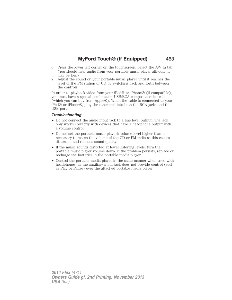 Troubleshooting, Myford touch® (if equipped) 463 | FORD 2014 Flex v.2 User Manual | Page 464 / 555