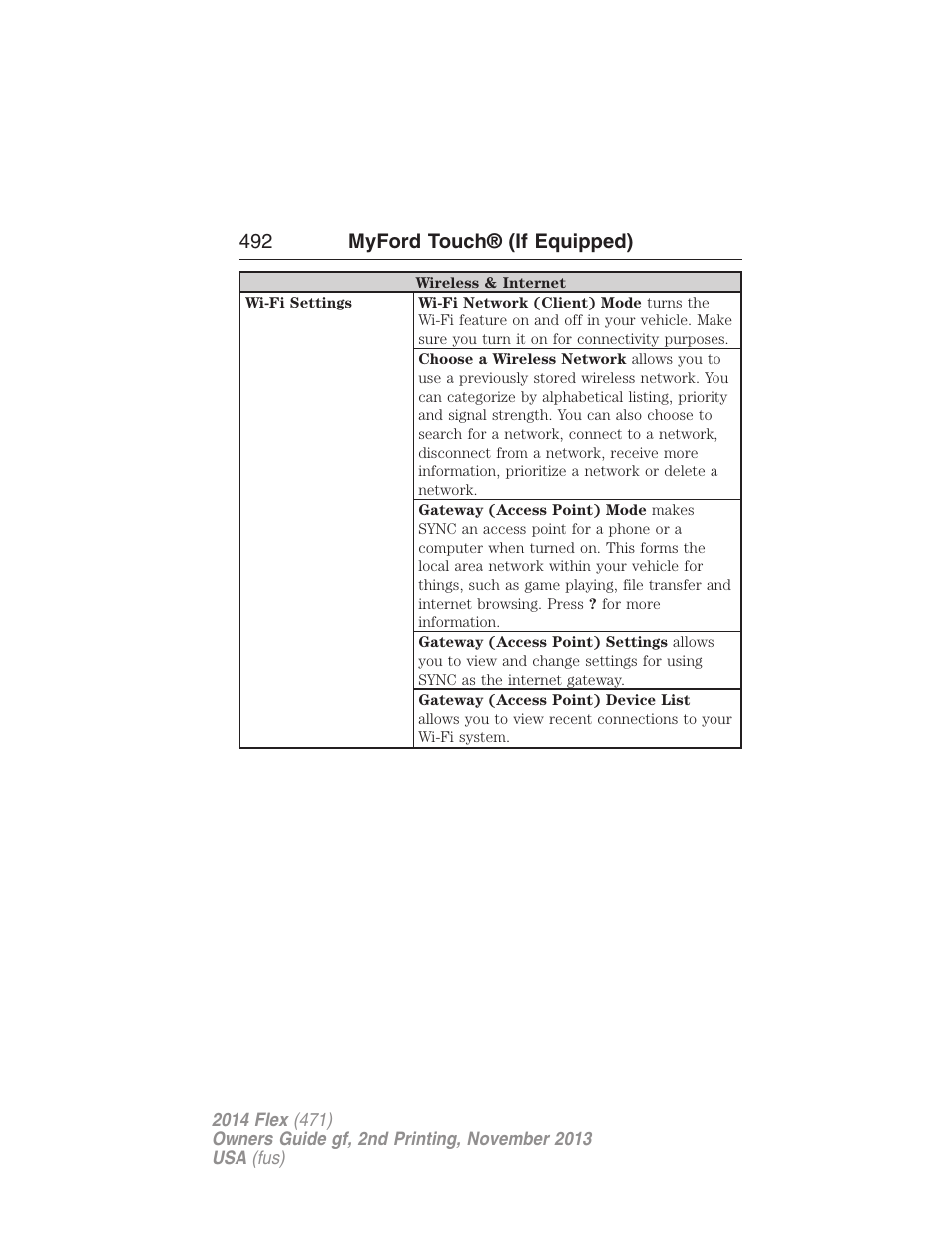 492 myford touch® (if equipped) | FORD 2014 Flex v.2 User Manual | Page 493 / 555