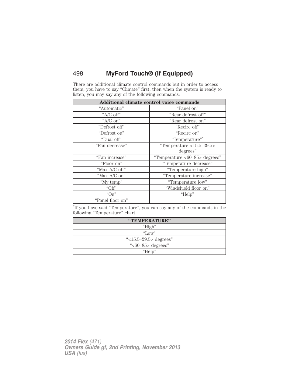 498 myford touch® (if equipped) | FORD 2014 Flex v.2 User Manual | Page 499 / 555