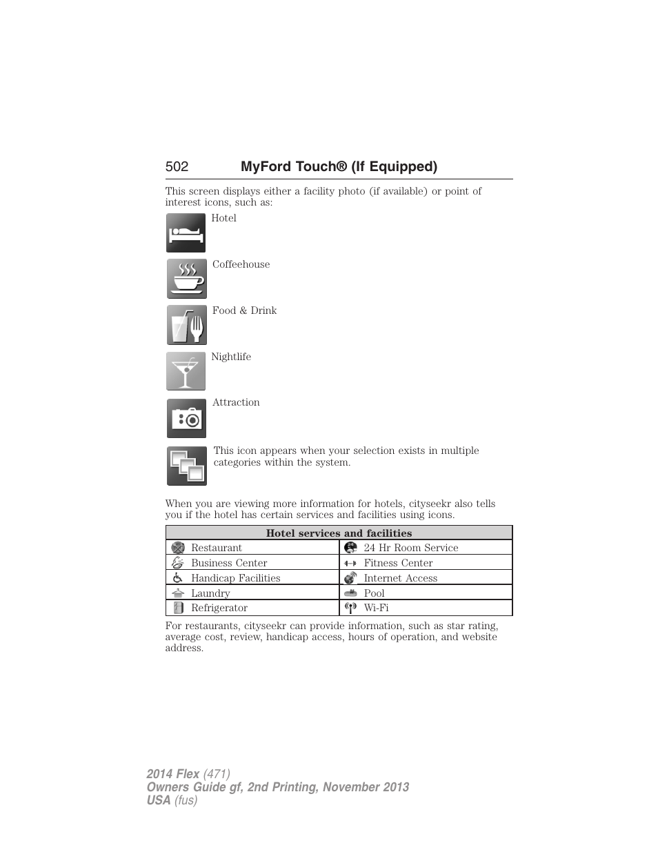 502 myford touch® (if equipped) | FORD 2014 Flex v.2 User Manual | Page 503 / 555