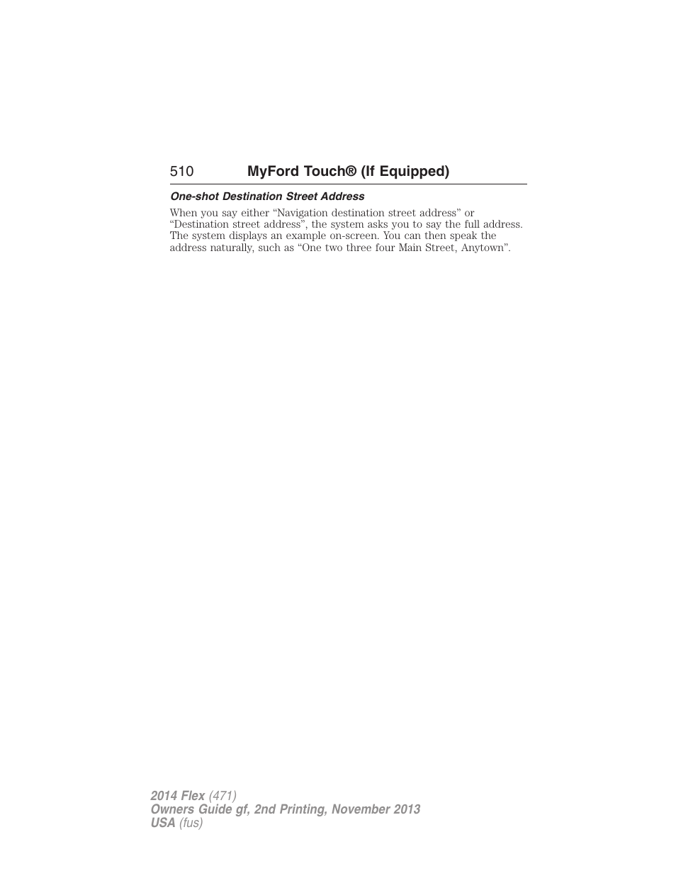 One-shot destination street address | FORD 2014 Flex v.2 User Manual | Page 511 / 555
