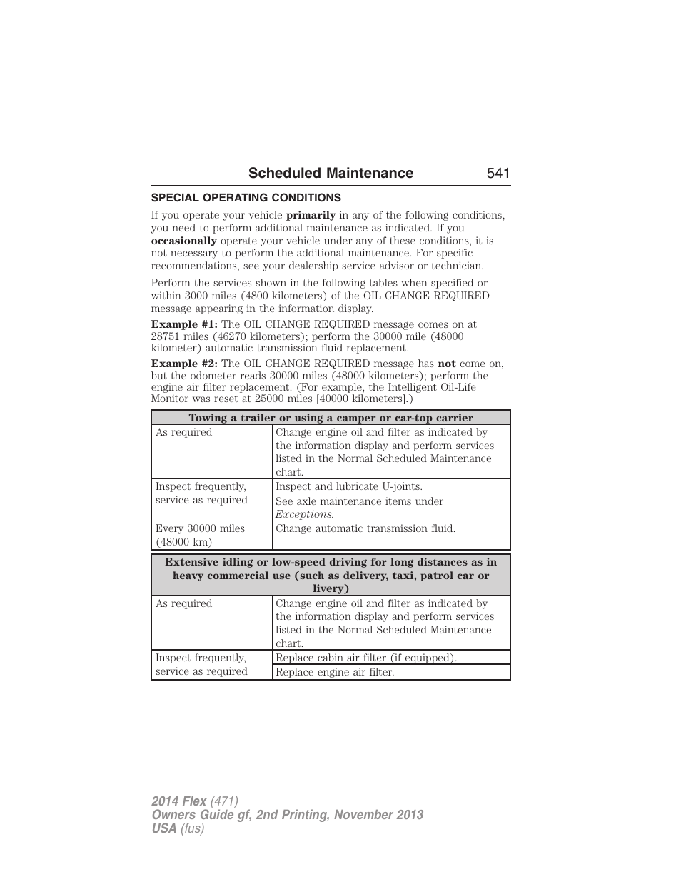 Special operating conditions, Scheduled maintenance 541 | FORD 2014 Flex v.2 User Manual | Page 542 / 555