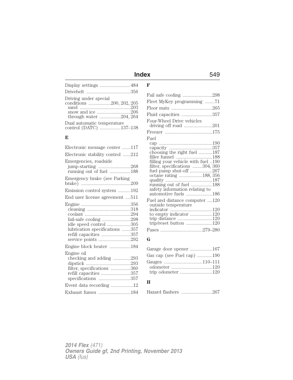 Index 549 | FORD 2014 Flex v.2 User Manual | Page 550 / 555