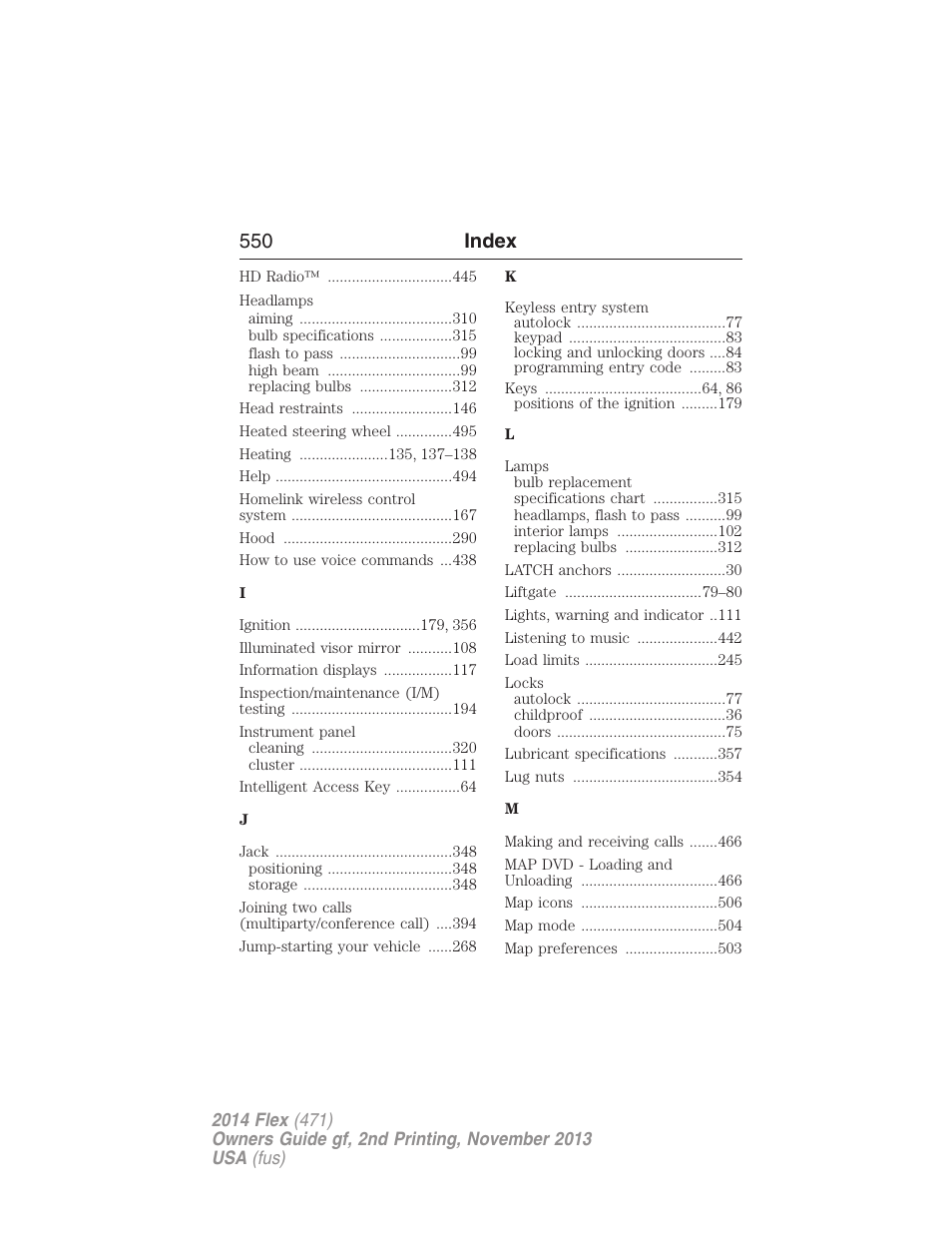 550 index | FORD 2014 Flex v.2 User Manual | Page 551 / 555