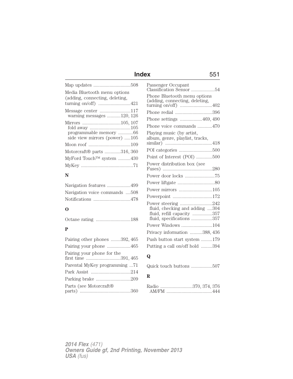 Index 551 | FORD 2014 Flex v.2 User Manual | Page 552 / 555