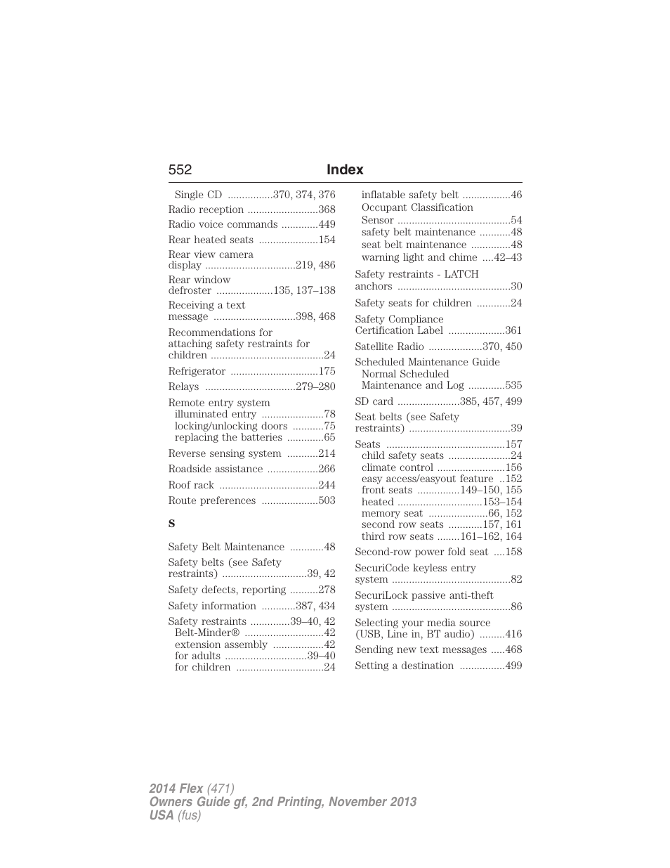 552 index | FORD 2014 Flex v.2 User Manual | Page 553 / 555