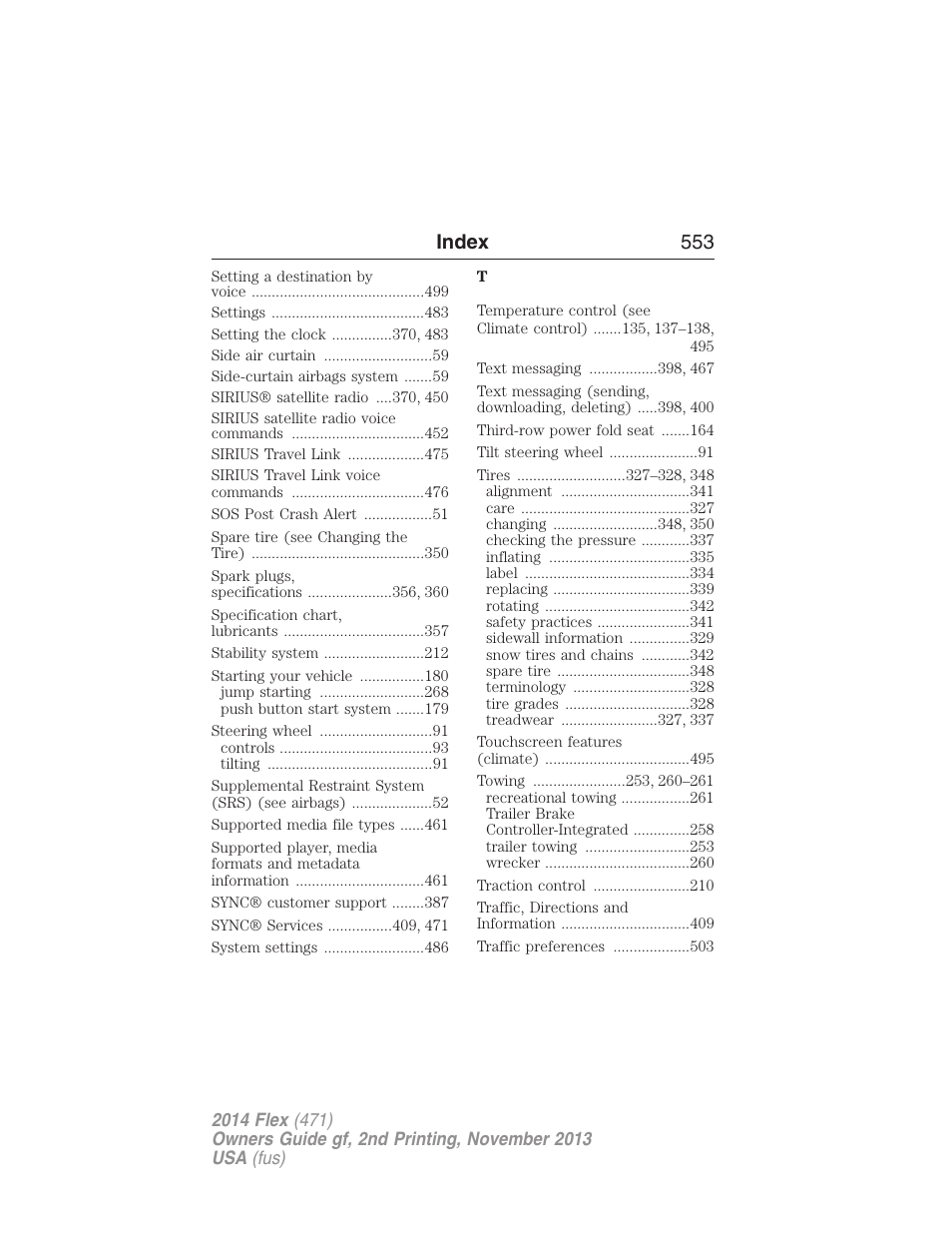 Index 553 | FORD 2014 Flex v.2 User Manual | Page 554 / 555
