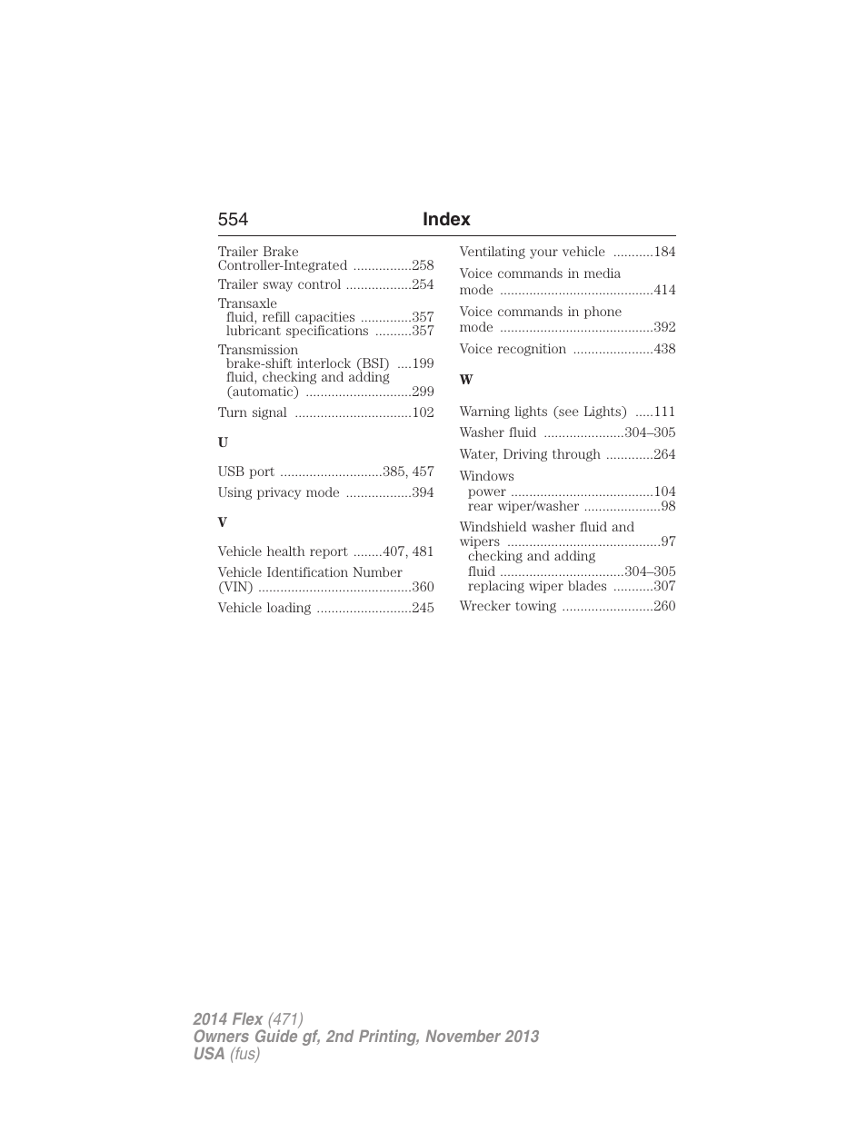 554 index | FORD 2014 Flex v.2 User Manual | Page 555 / 555