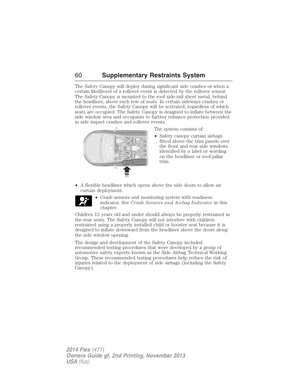 60 supplementary restraints system | FORD 2014 Flex v.2 User Manual | Page 61 / 555