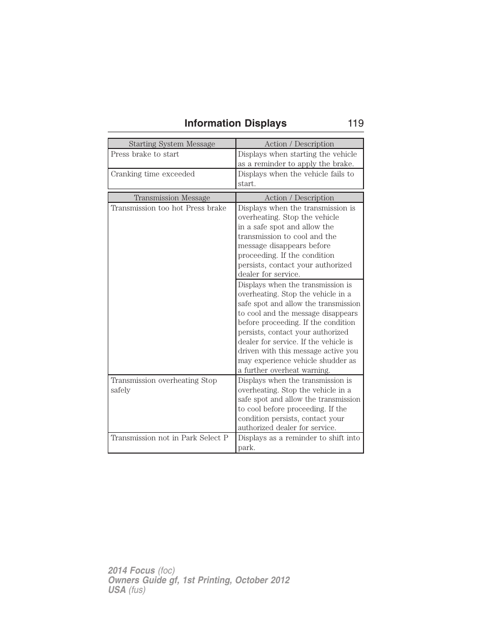Information displays 119 | FORD 2014 Focus v.1 User Manual | Page 120 / 492