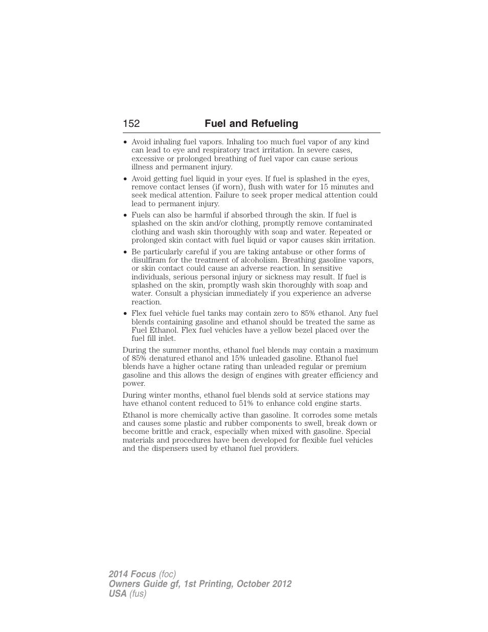 152 fuel and refueling | FORD 2014 Focus v.1 User Manual | Page 153 / 492