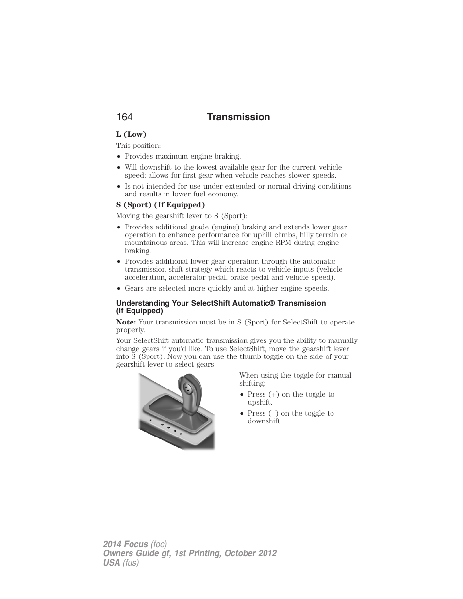 164 transmission | FORD 2014 Focus v.1 User Manual | Page 165 / 492