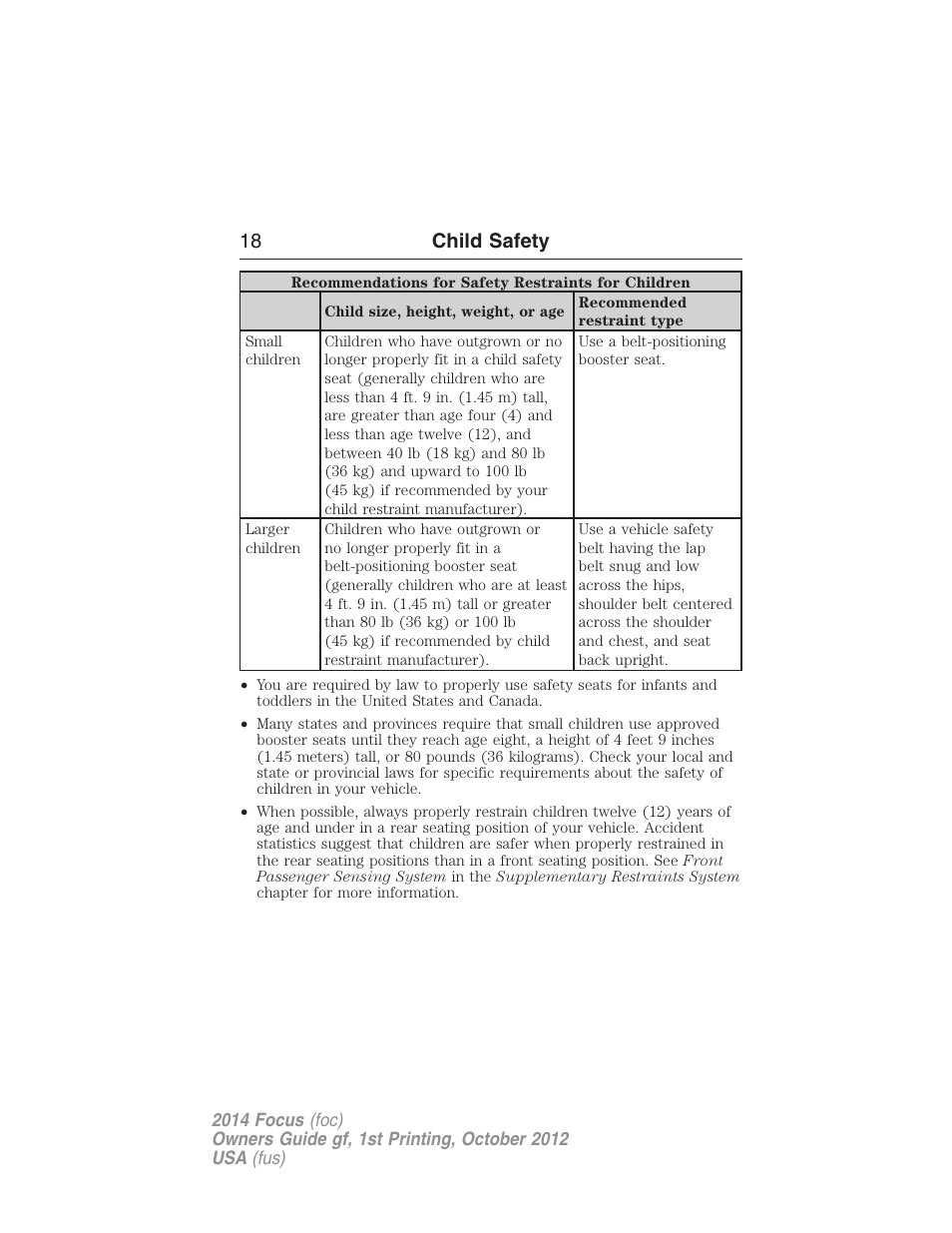 18 child safety | FORD 2014 Focus v.1 User Manual | Page 19 / 492