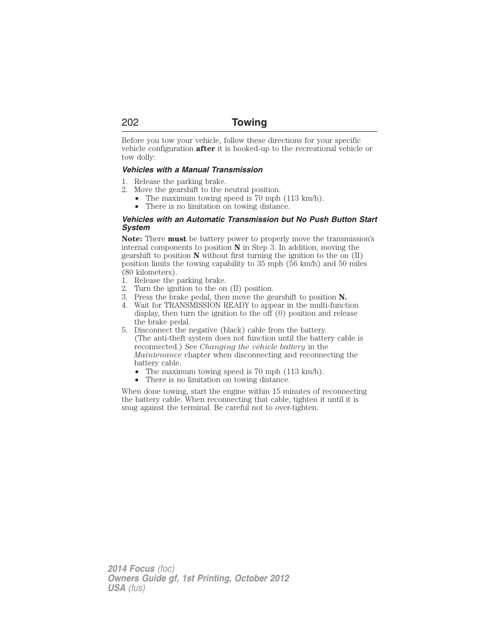 Vehicles with a manual transmission, 202 towing | FORD 2014 Focus v.1 User Manual | Page 203 / 492