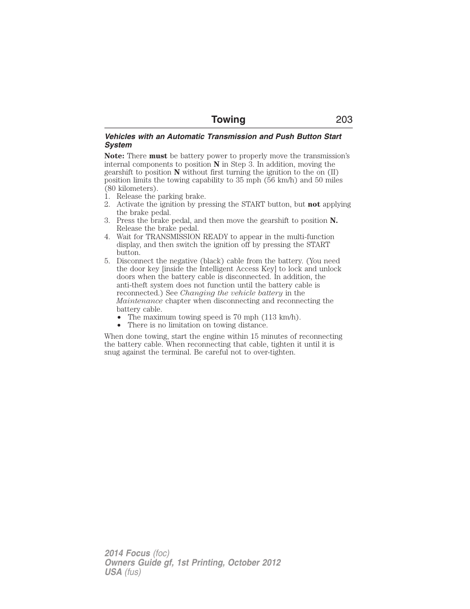 Towing 203 | FORD 2014 Focus v.1 User Manual | Page 204 / 492