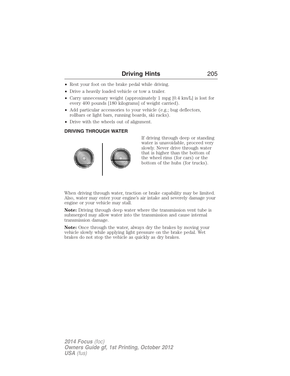 Driving through water, Driving hints 205 | FORD 2014 Focus v.1 User Manual | Page 206 / 492