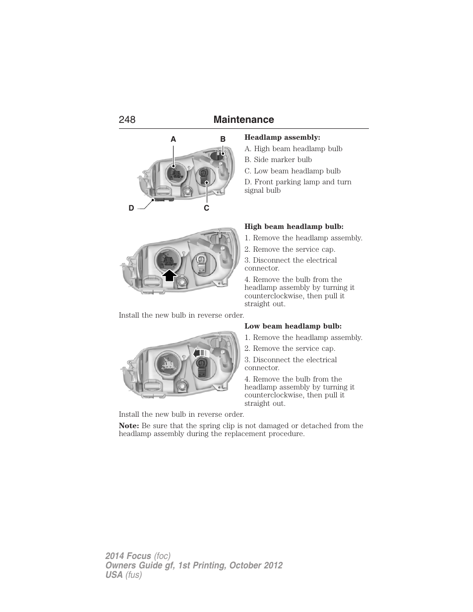 248 maintenance | FORD 2014 Focus v.1 User Manual | Page 249 / 492