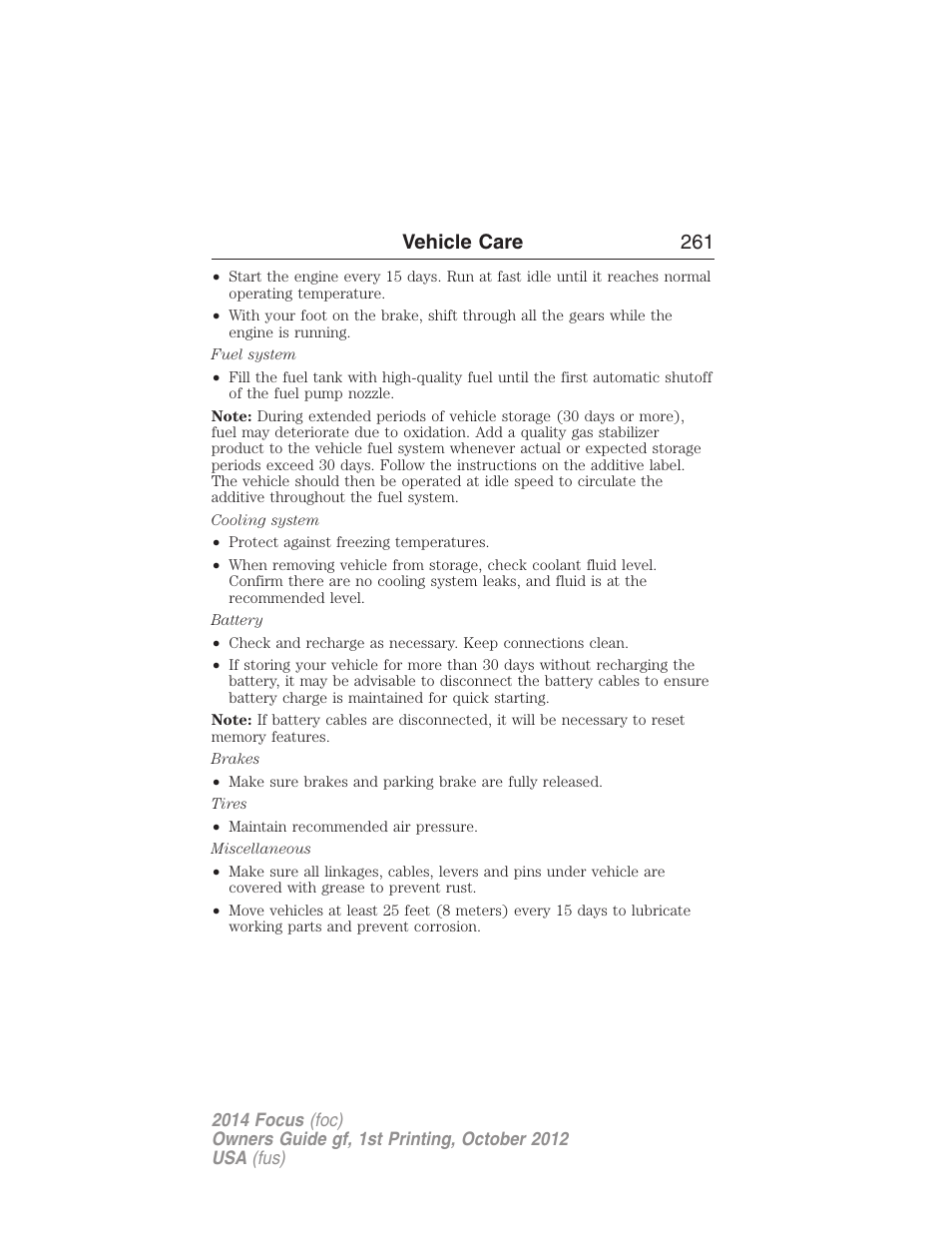 Vehicle care 261 | FORD 2014 Focus v.1 User Manual | Page 262 / 492