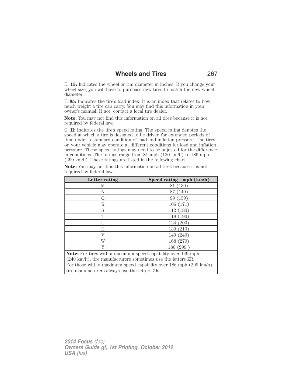 Wheels and tires 267 | FORD 2014 Focus v.1 User Manual | Page 268 / 492