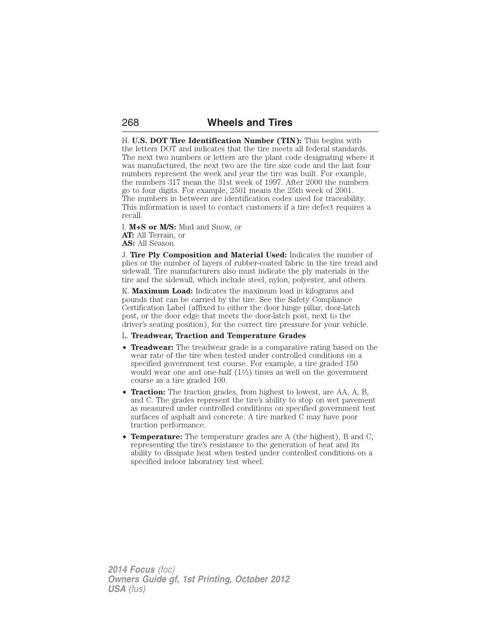 268 wheels and tires | FORD 2014 Focus v.1 User Manual | Page 269 / 492