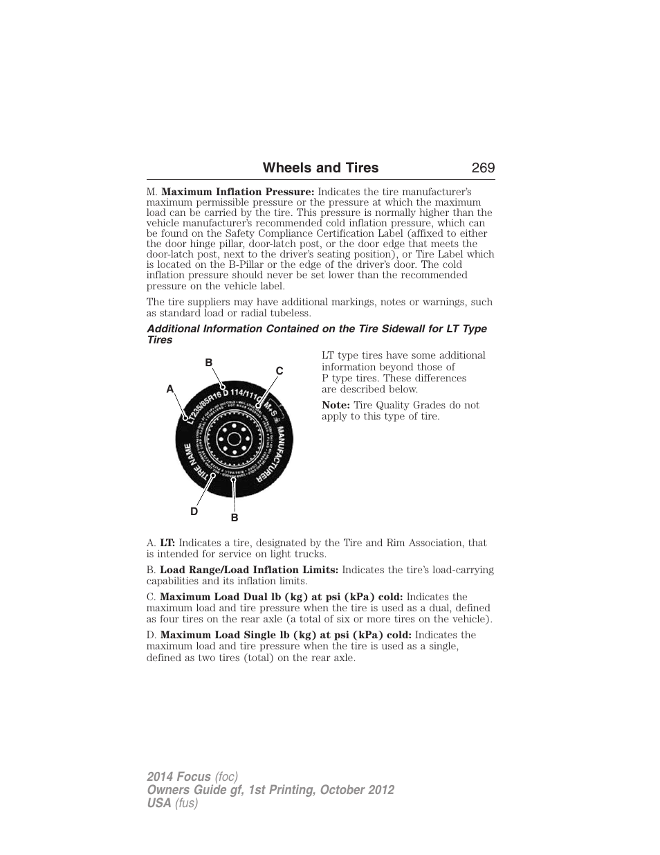 Wheels and tires 269 | FORD 2014 Focus v.1 User Manual | Page 270 / 492