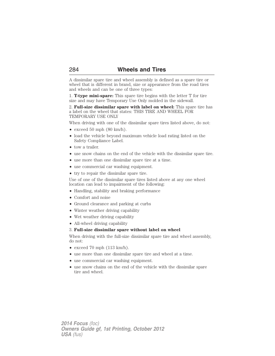 284 wheels and tires | FORD 2014 Focus v.1 User Manual | Page 285 / 492