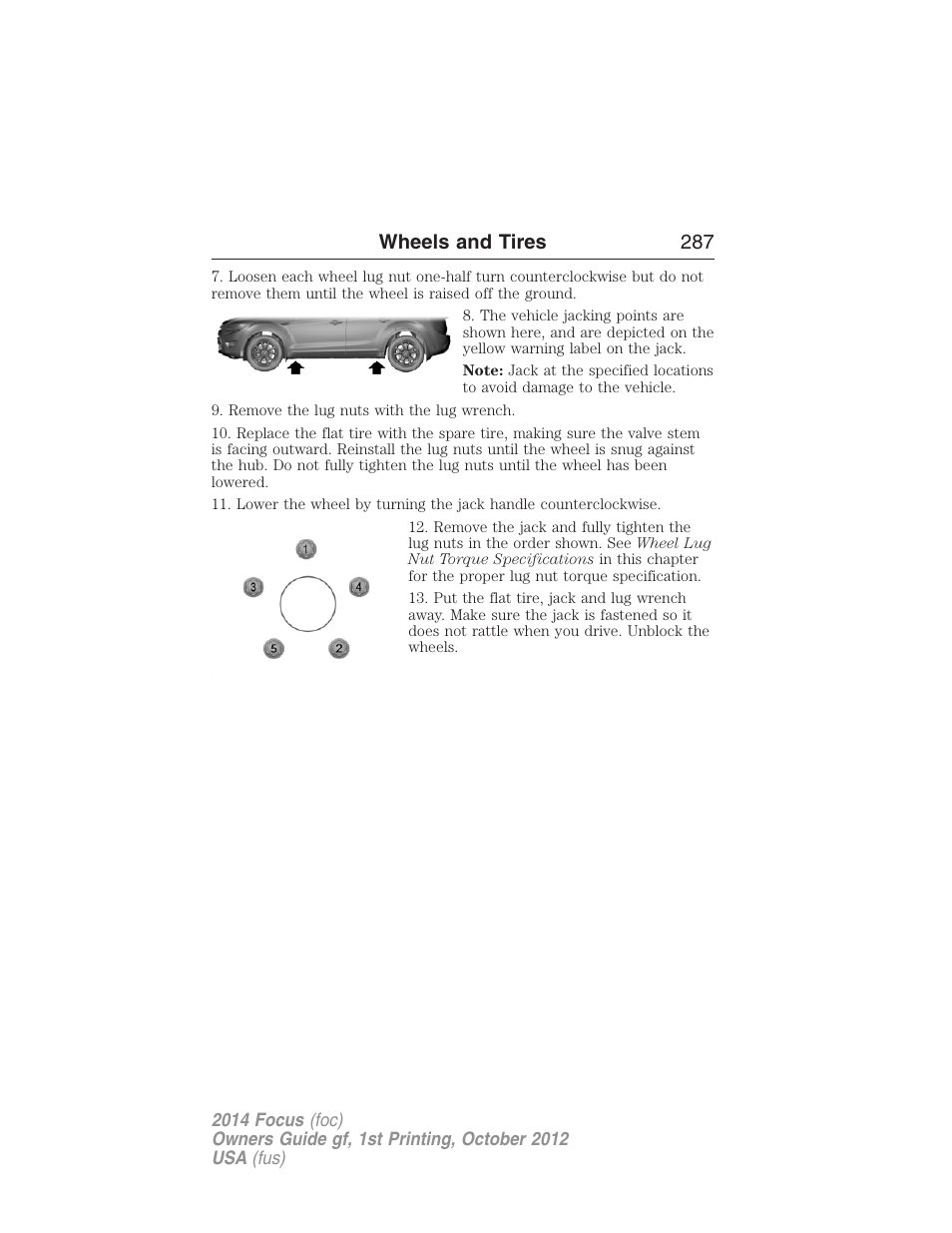 Wheels and tires 287 | FORD 2014 Focus v.1 User Manual | Page 288 / 492