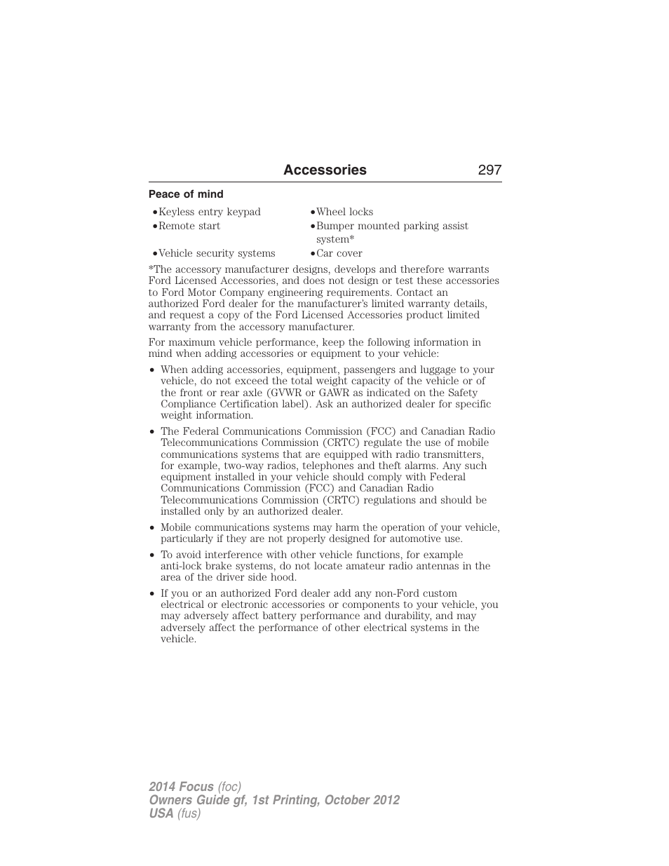 Peace of mind, Accessories 297 | FORD 2014 Focus v.1 User Manual | Page 298 / 492