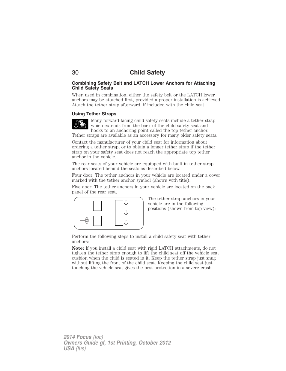 Using tether straps, 30 child safety | FORD 2014 Focus v.1 User Manual | Page 31 / 492