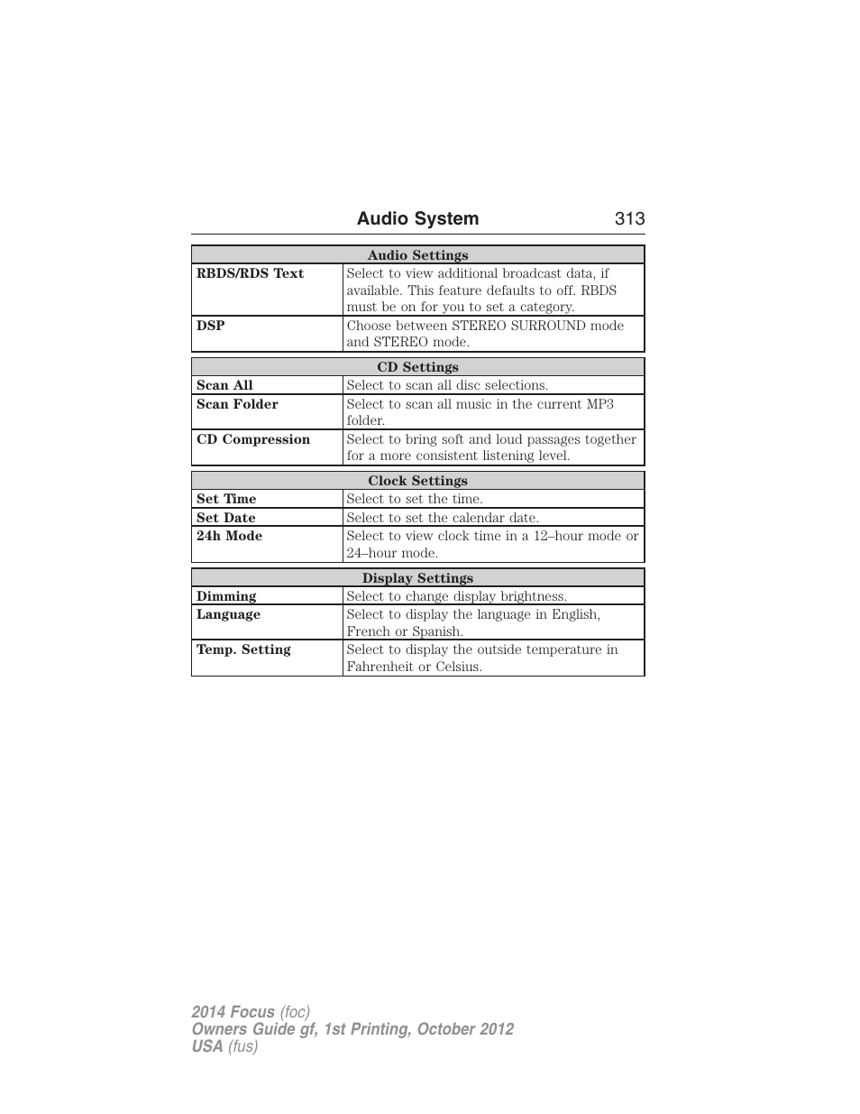Audio system 313 | FORD 2014 Focus v.1 User Manual | Page 314 / 492
