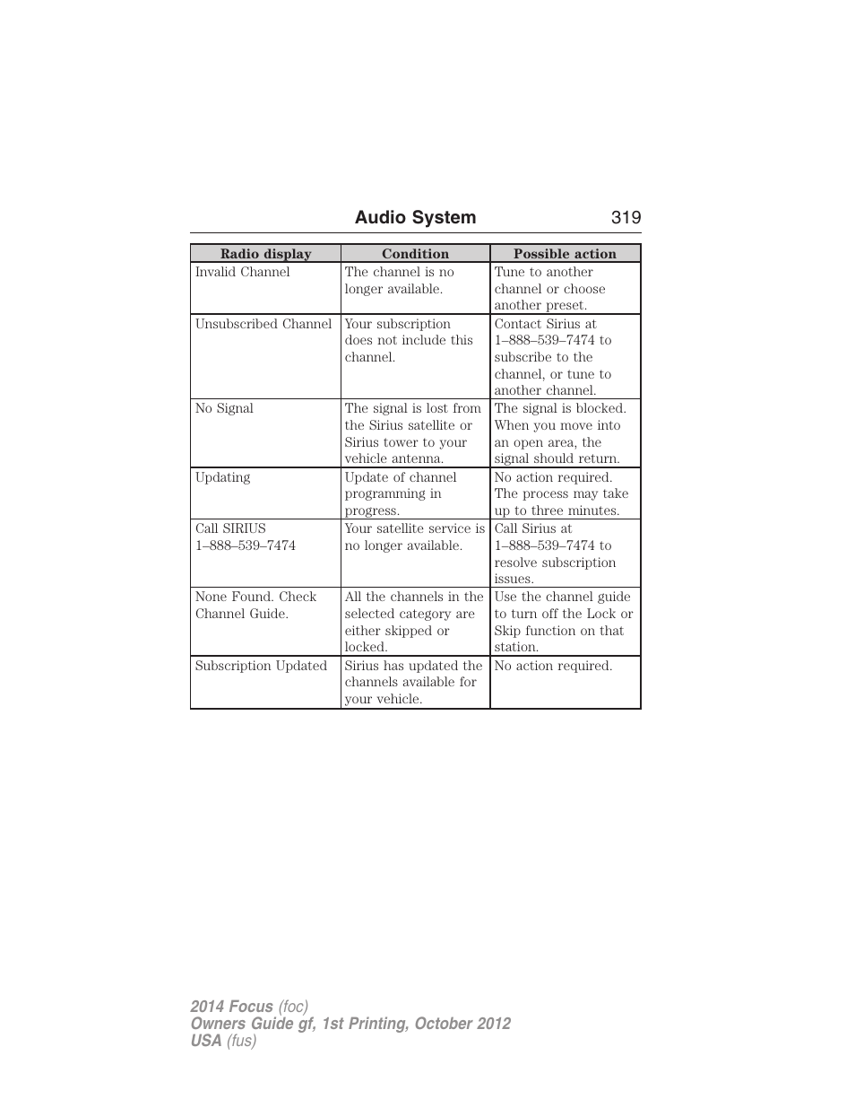 Audio system 319 | FORD 2014 Focus v.1 User Manual | Page 320 / 492