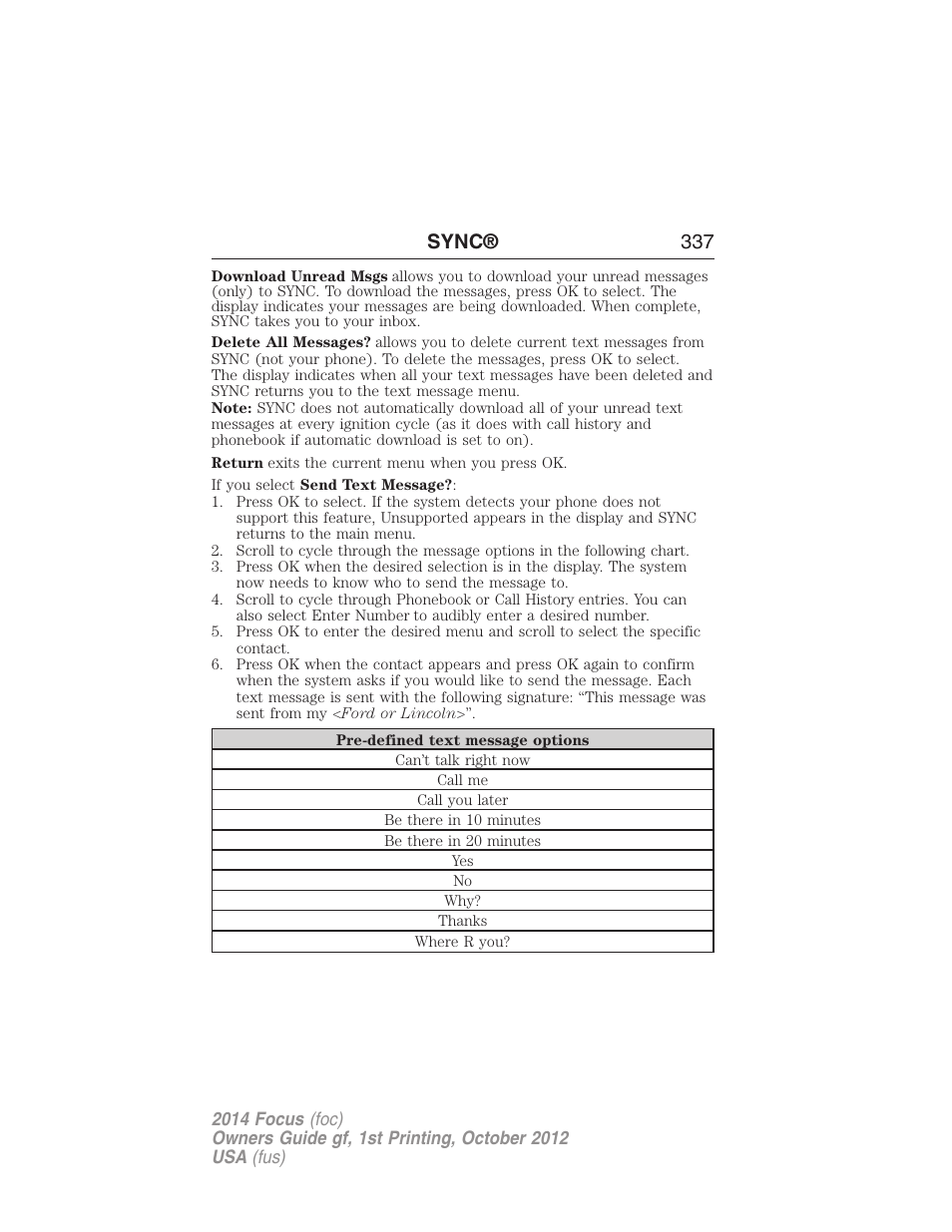 Sync® 337 | FORD 2014 Focus v.1 User Manual | Page 338 / 492
