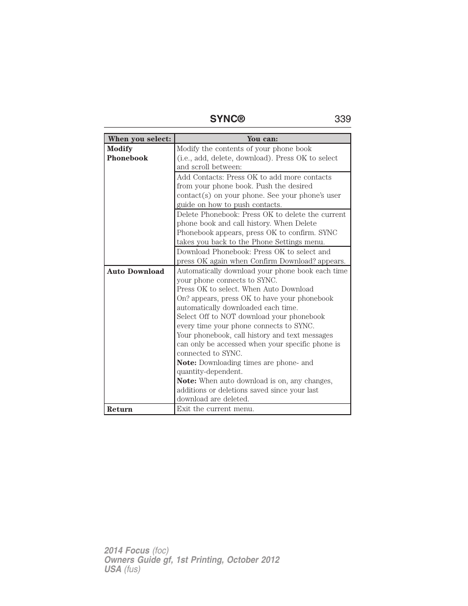 Sync® 339 | FORD 2014 Focus v.1 User Manual | Page 340 / 492