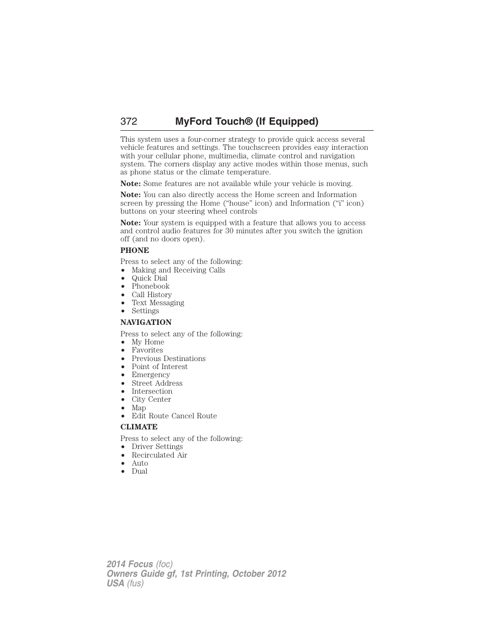372 myford touch® (if equipped) | FORD 2014 Focus v.1 User Manual | Page 373 / 492