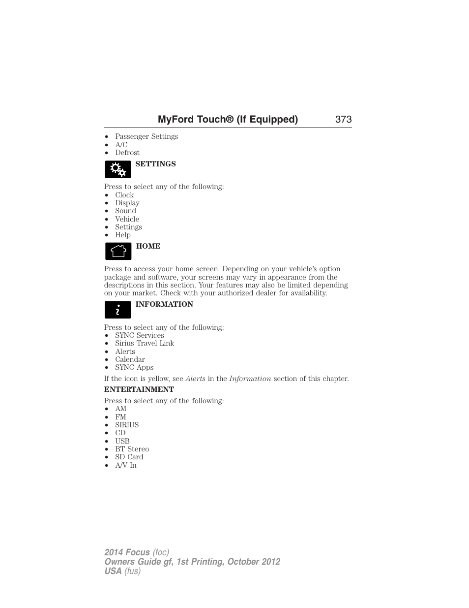 Myford touch® (if equipped) 373 | FORD 2014 Focus v.1 User Manual | Page 374 / 492