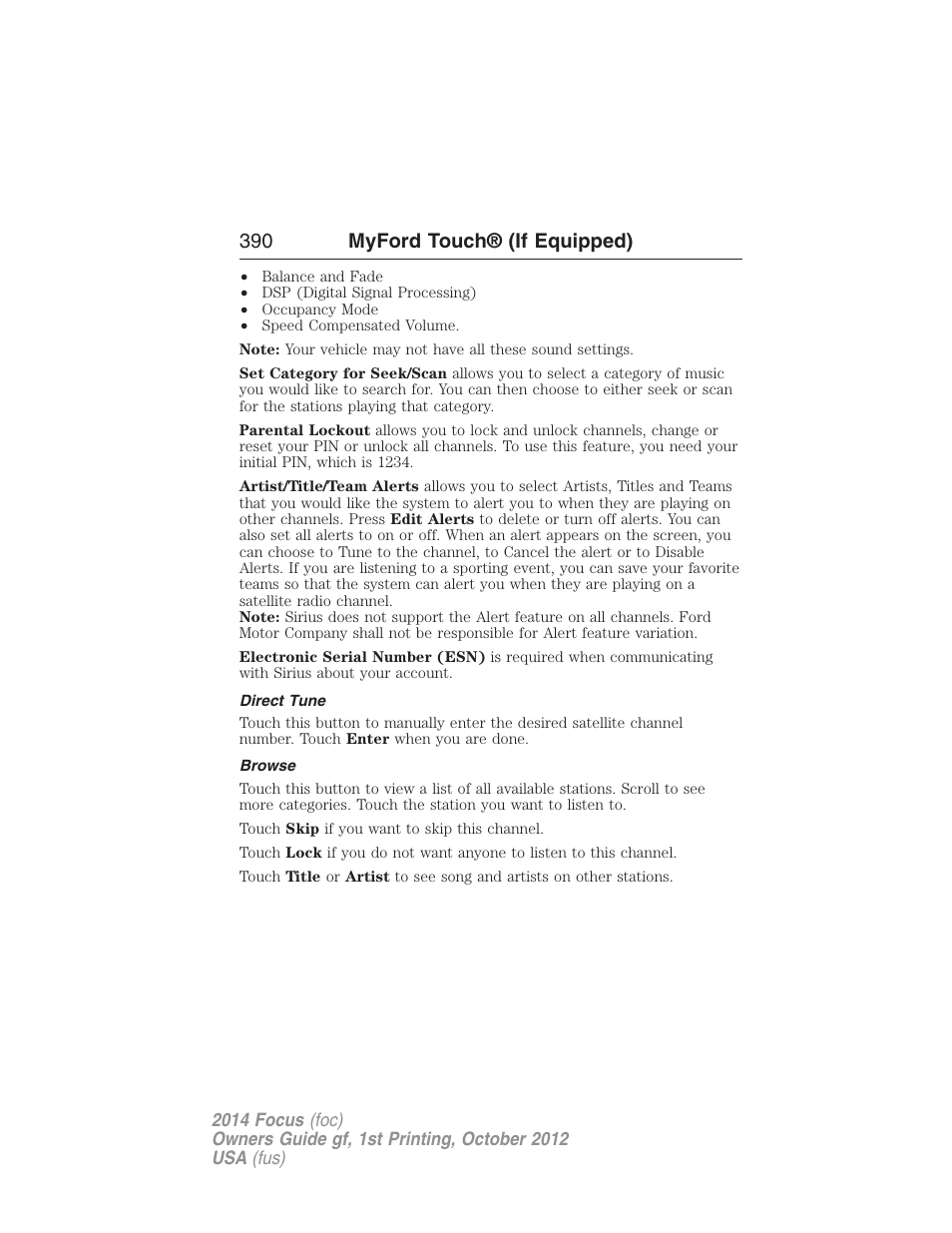Direct tune, Browse, 390 myford touch® (if equipped) | FORD 2014 Focus v.1 User Manual | Page 391 / 492