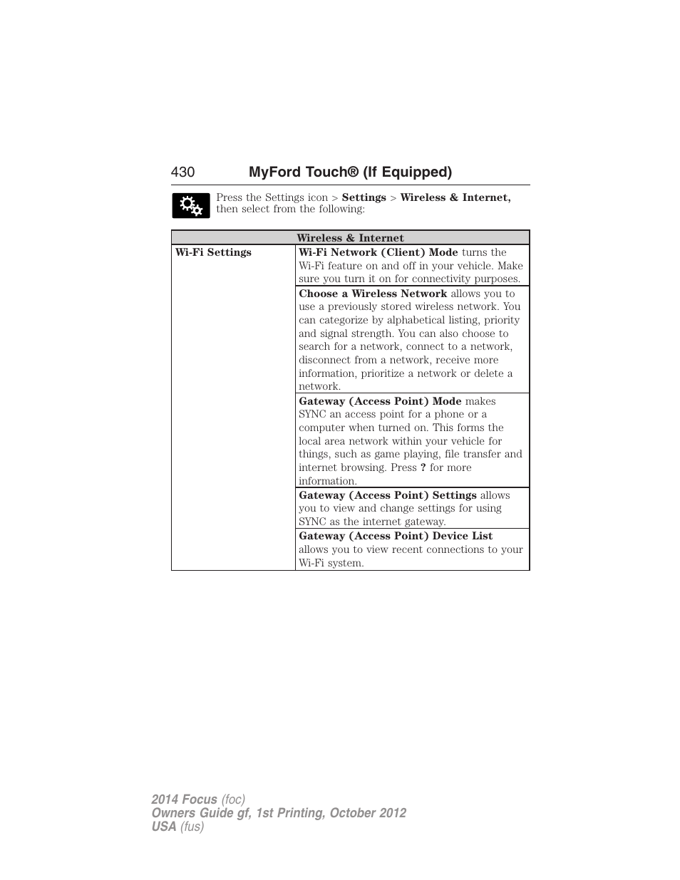 430 myford touch® (if equipped) | FORD 2014 Focus v.1 User Manual | Page 431 / 492
