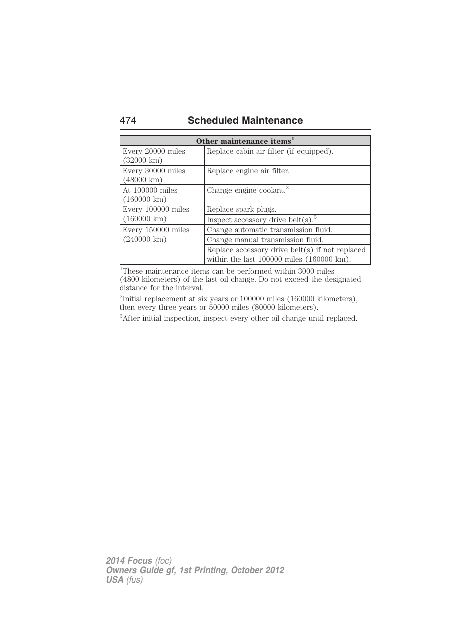 474 scheduled maintenance | FORD 2014 Focus v.1 User Manual | Page 475 / 492
