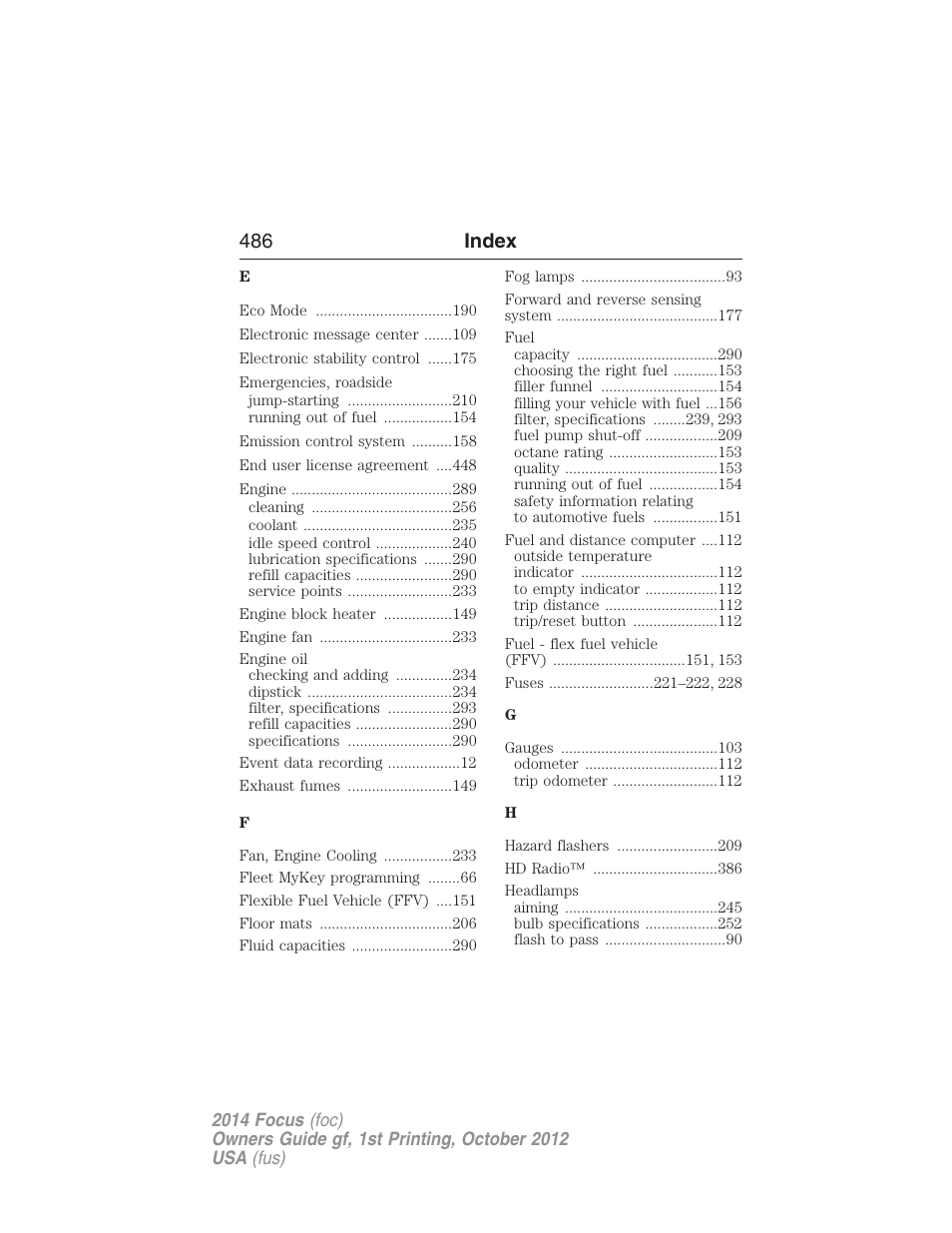 486 index | FORD 2014 Focus v.1 User Manual | Page 487 / 492