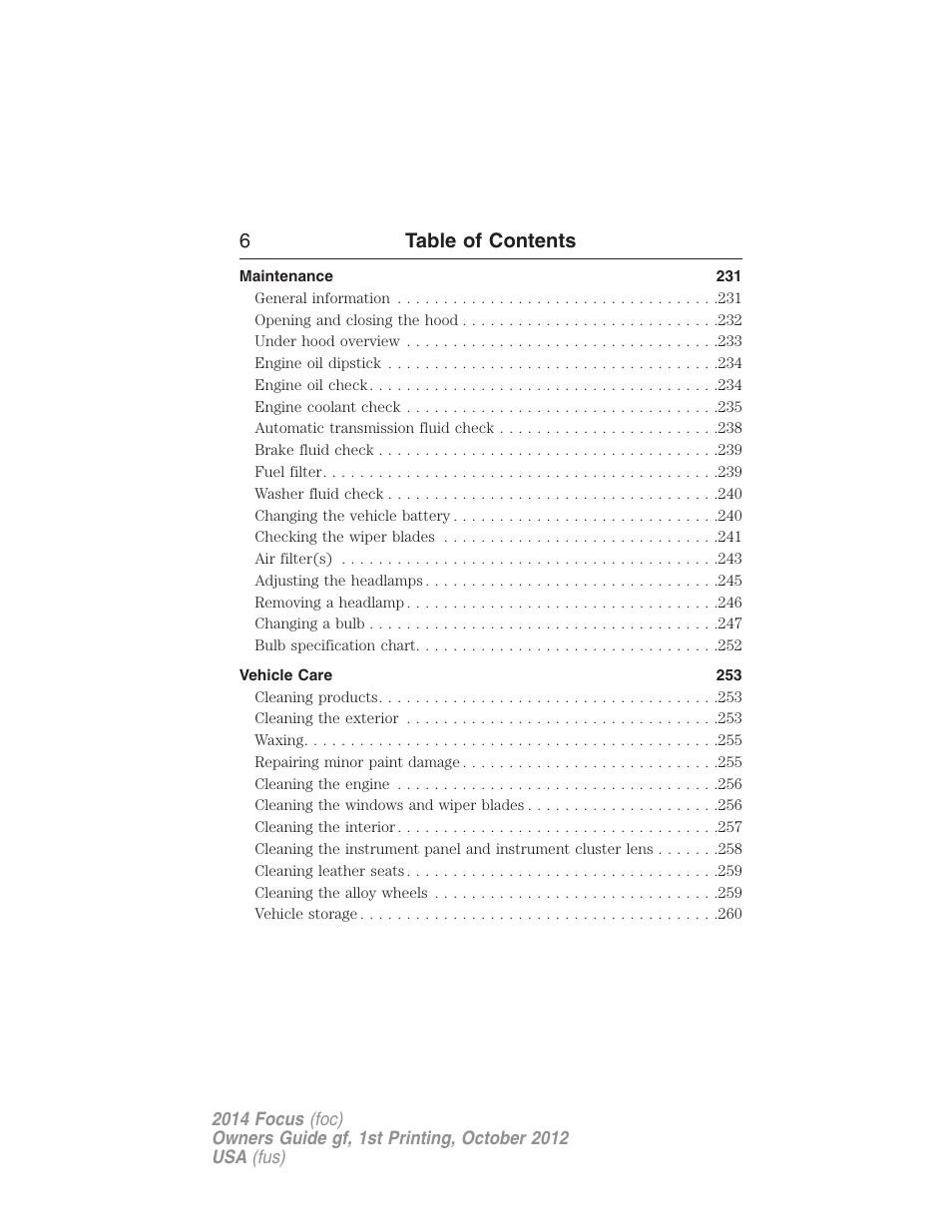 6table of contents | FORD 2014 Focus v.1 User Manual | Page 7 / 492